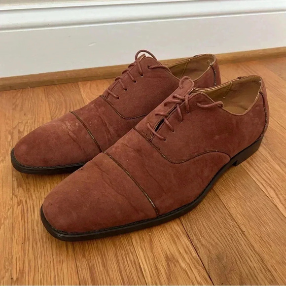 Sio Men’s Cognac Classic Cap Toe Oxford dress Shoe Faux Suede Brown Size 11 - Picture 1 of 7